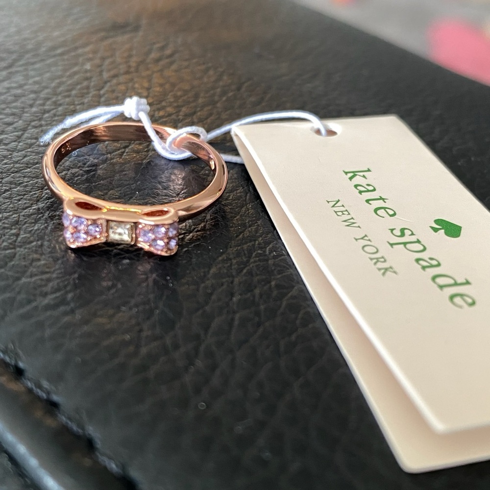 Kate Spade Rose Gold Bow Ring with Lavender Gems